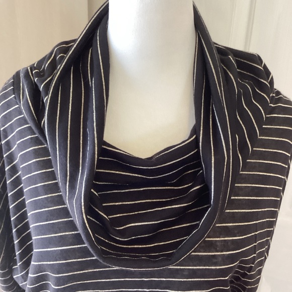 Threads 4 Thought Black and  Strip Metallic Silver Cowl Neck Sweater Sz S - Picture 3 of 12